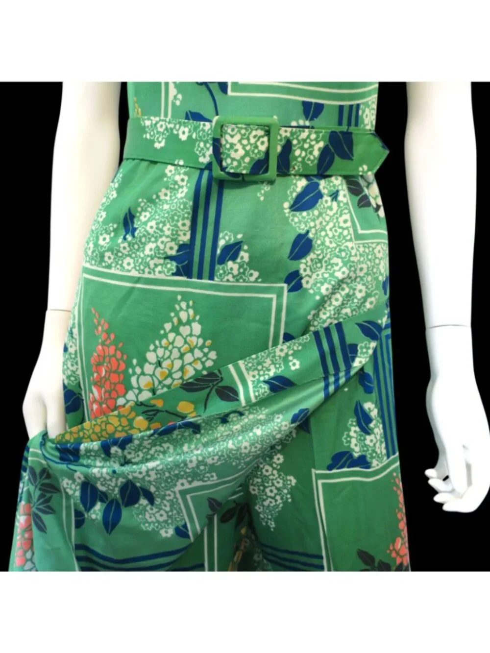 Vintage 70s George Gerring 2 Pc Maxi Dress & Pants Set Asian Mandarin Collar